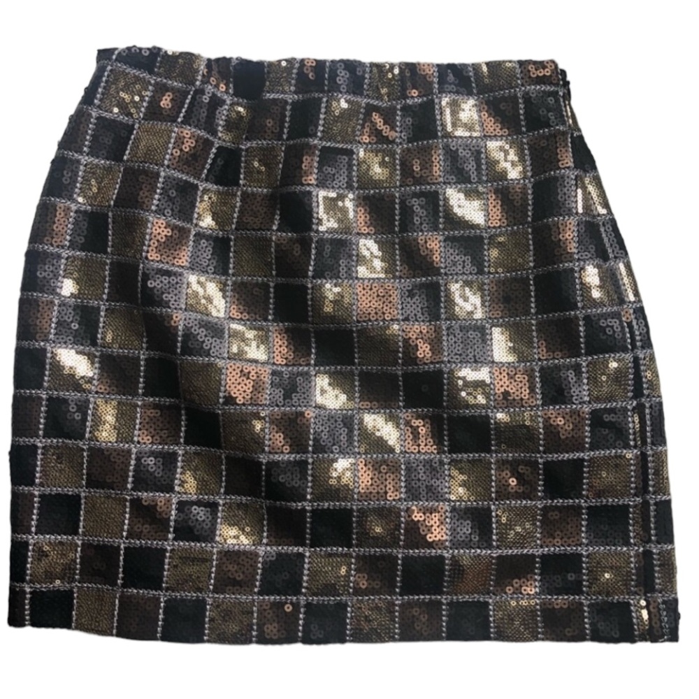 Romeo & Juliet Sequin Checkered Mini Skirt Black, Silver & Gold Sz M